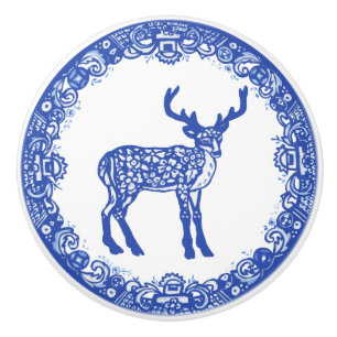 Blue Willow Design Floral Deer Stag Buck Gesicht V Keramikknauf