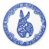 Blue Willow Design Rabbit Niedliche Gesichter Link Keramikknauf (Vorderseite)