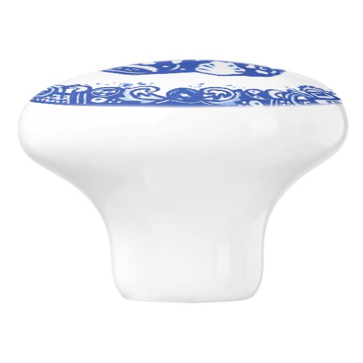 Blue Willow Design Rabbit Niedliche Gesichter Link Keramikknauf (Seitenansicht)