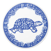 Blue Willow Design Turtle Tortoise Niedliche Gesic Keramikknauf (Vorderseite)