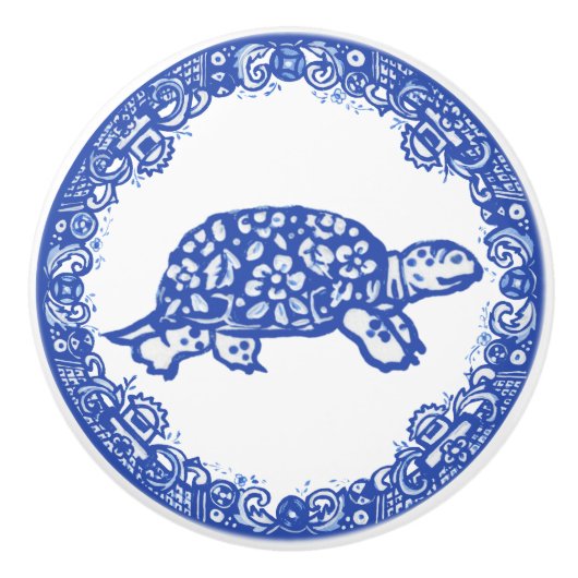 Blue Willow Design Turtle Tortoise Niedliche Gesic Keramikknauf (Vorderseite)