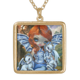 "Blue Willow Dragonlings" Vergoldete Kette