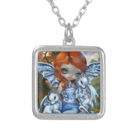 "Blue Willow Dragonlings" Versilberte Kette