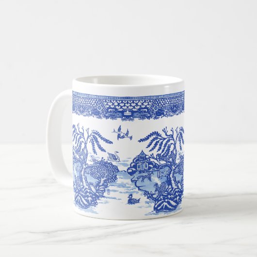 Blue Willow Eichhörnchen Fox Duck Isle of Animals Kaffeetasse (Vorderseite Links)