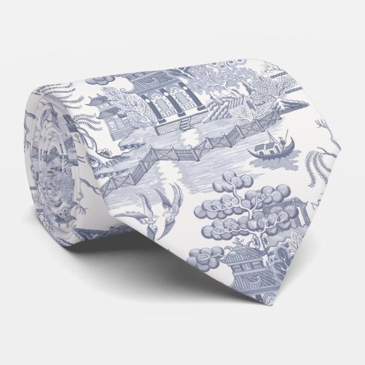 Blue Willow in Gray Blue Krawatte (Gerollt)