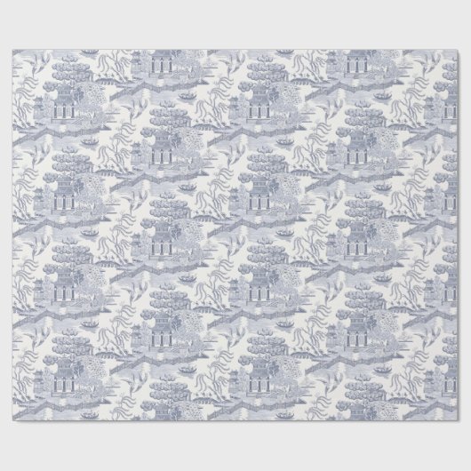 Blue Willow in Gray Blue Lumbar PIllow Geschenkpapier (Flach)