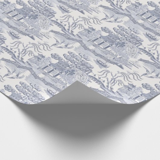 Blue Willow in Gray Blue Lumbar PIllow Geschenkpapier (Ecke)