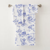 Blue Willow Kitty Cat Bad Toile Badhandtuch Set (Insitu)