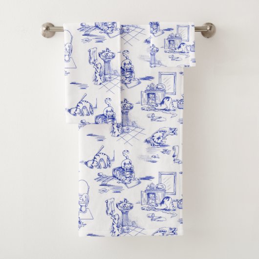 Blue Willow Kitty Cat Bad Toile Badhandtuch Set (Insitu)