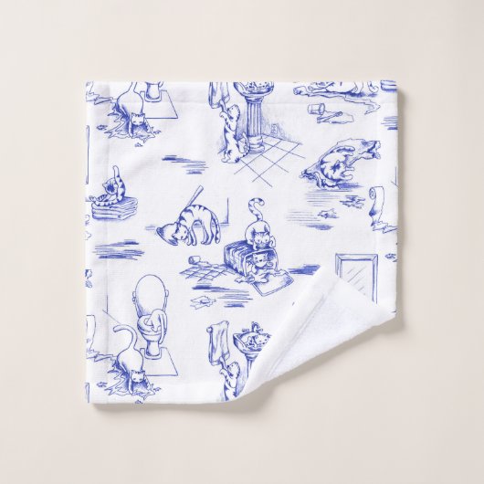 Blue Willow Kitty Cat Bad Toile Badhandtuch Set (Waschlappen)