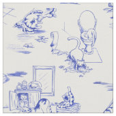 Blue Willow Kitty Cat Bad Toile Stoff (Nahaufnahme)