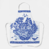 Blue Willow Lucky Cat Island Whimsical Oriental Schürze (Vorderseite)