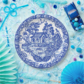 Blue Willow Lucky Cat Koi Bird Asian Tempel Garden Pappteller (Party)