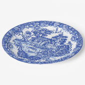 Blue Willow Lucky Cat Koi Bird Asian Tempel Garden Pappteller (Schrägansicht)