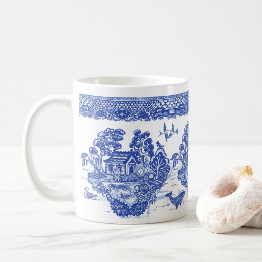 Blue Willow Lucky Cat Koi Isle of Animals Spaß Kaffeetasse (Mit Donut)