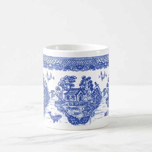 Blue Willow Lucky Cat Koi Isle of Animals Spaß Kaffeetasse (Mittel)