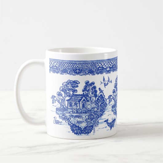 Blue Willow Lucky Cat Koi Isle of Animals Spaß Kaffeetasse (Links)