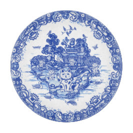 Blue Willow Lucky Cat Whimsica Chinoiserie Kunst,  Schneidebrett
