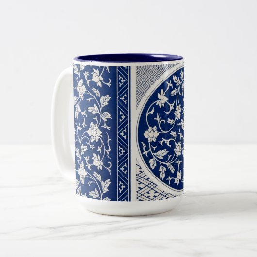 Blue Willow Ming Dynastie China Botanisch Zweifarbige Tasse (Vorderseite Links)