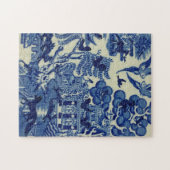 Blue Willow mit Woodland Animals Fox Rabbit Bird Puzzle (Horizontal)