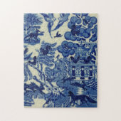 Blue Willow mit Woodland Animals Fox Rabbit Bird Puzzle (Vertikal)