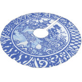 Blue Willow Oriental Rabbit Whimsical Blue & White Polyester Weihnachtsbaumdecke (Schrägansicht)