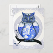 Blue Willow Owl Postcard Postkarte (Vorne/Hinten)