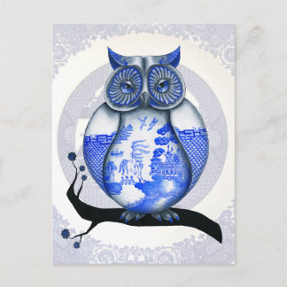 Blue Willow Owl Postcard Postkarte