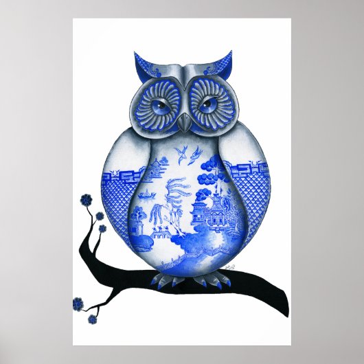 Blue Willow Owl Poster (Vorne)