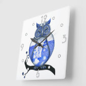 Blue Willow Owl Wall Clock Quadratische Wanduhr (Winkel)