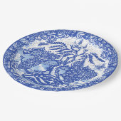 Blue Willow Peacock Island Asian Temple Crackle Pappteller (Schrägansicht)