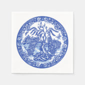 Blue Willow Peacock Island Asiatischer Tempelgarte Serviette (Vorderseite)
