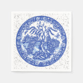 Blue Willow Peacock Tempel Garden Crackle Look Serviette (Vorderseite)