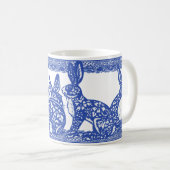 Blue Willow Rabbit Bunny Large Pattern Whimsical Kaffeetasse (VorderseiteRechts)