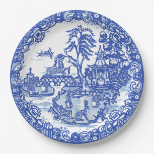 Blue Willow Rabbit Classic Whimsical Asian Pappteller