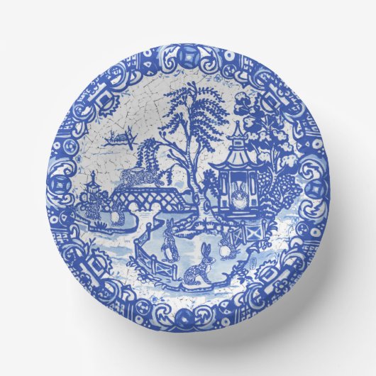 Blue Willow Rabbit Classic Whimsical Pottery Pappteller (Vorderseite)