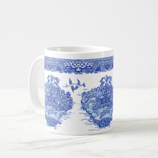 Blue Willow Rabbit Hare Isle of Animals Spaß Kunst Kaffeetasse (Vorderseite Links)
