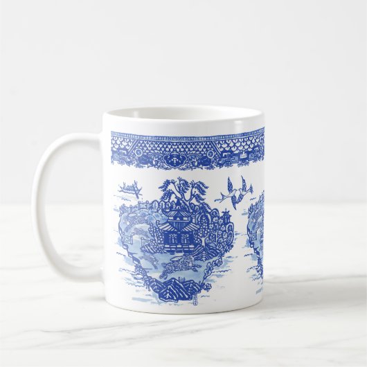 Blue Willow Rabbit Hare Isle of Animals Spaß Kunst Kaffeetasse (Links)