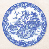 Blue Willow Rabbit Island Antiquitätenmuseum Runder Pappuntersetzer (Vorderseite)