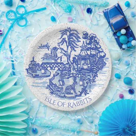 Blue Willow Rabbit Island Whimsical Classic Art Pappteller (Party)