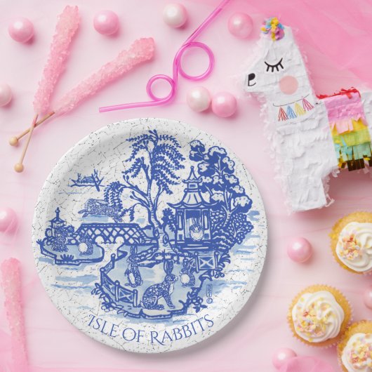 Blue Willow Rabbit Island Whimsical Classic Art Pappteller (Party)