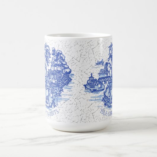 Blue Willow Rabbit Island Whimsical Crackle Look Kaffeetasse (Mittel)