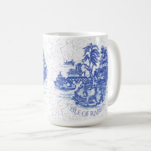 Blue Willow Rabbit Island Whimsical Crackle Look Kaffeetasse (VorderseiteRechts)