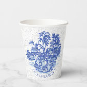 Blue Willow Rabbit Island Whimsical Crackle Look Pappbecher (Rückseite)