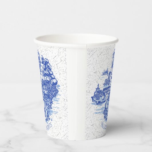 Blue Willow Rabbit Island Whimsical Crackle Look Pappbecher (Rechts)