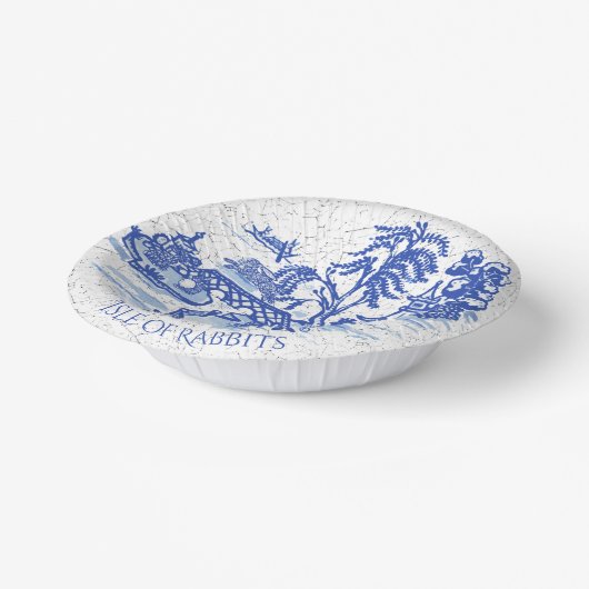 Blue Willow Rabbit Island Whimsical Crackle Look Pappteller (Gewinkelt)