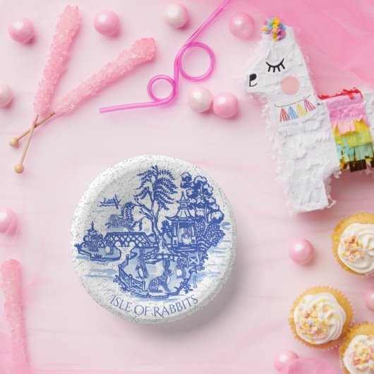 Blue Willow Rabbit Island Whimsical Crackle Look Pappteller (Party)