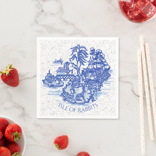 Blue Willow Rabbit Island Whimsical Crackle Look Serviette (Beispiel)