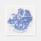 Blue Willow Rabbit Island Whimsical Crackle Look Serviette (Vorderseite)