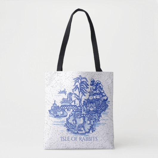 Blue Willow Rabbit Island Whimsical Eleganter Spaß Tasche (Vorderseite)